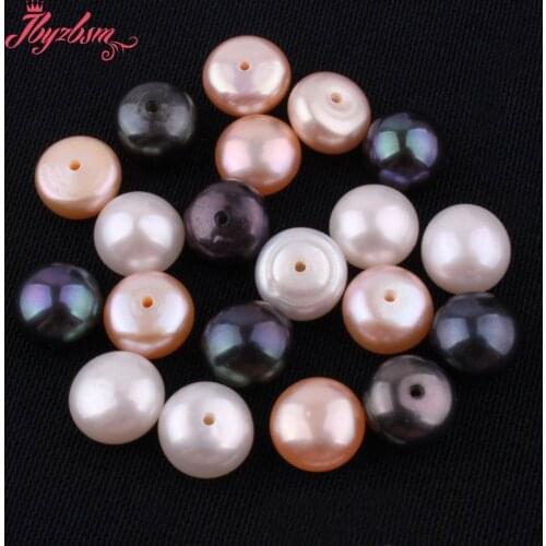 8-9mm 3A Grade Half Drilling Freshwater Pearl Button Beads Natural Stone Beads For Jewelry Making DIY Earring Fashion 1 Pair
