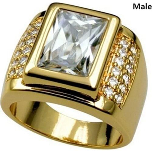 Punkboy Trendy Popular Gold Color Wide Face Inlaid Square Cubic Crystal Zinc Alloy Male Ring for Men Party Jewelry Accessories
