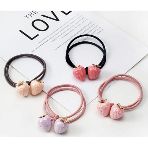 1PCS Candy Color Strawberry Ball Hair Accessories For Women Girls Headband Korean Elastic Children Rubber Bands Ponytail Holder