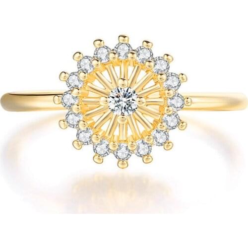 Luxury Female White Crystal Stone Ring Vintage Yellow Gold Wedding Rings For Women Small Flower Thin Engagement Ring