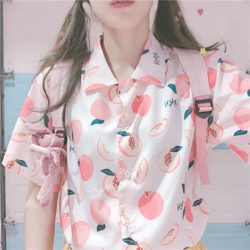 Fruits Pink Peach Blouse Women Femme 2021 Desigual Blouses Chemises Hawaii Teenage Young Boho Girls Shirt Summer Harajuku Tops