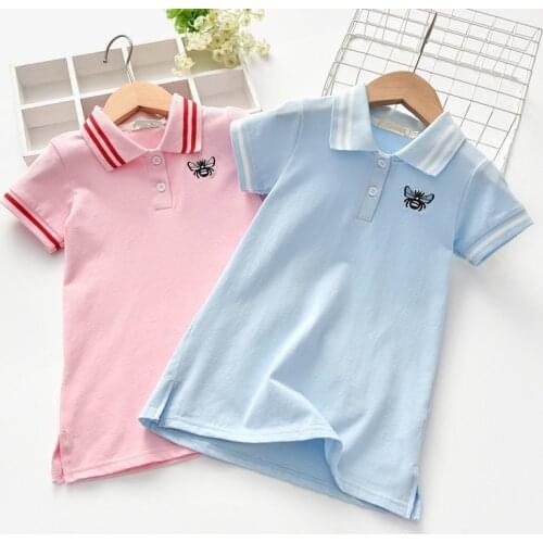 Girls Polo Shirt Dress 2021 New Summer Kids Sport Dresses for 2 3 4 5 6 Year Girl Striped Collar Toddler Children Clothing