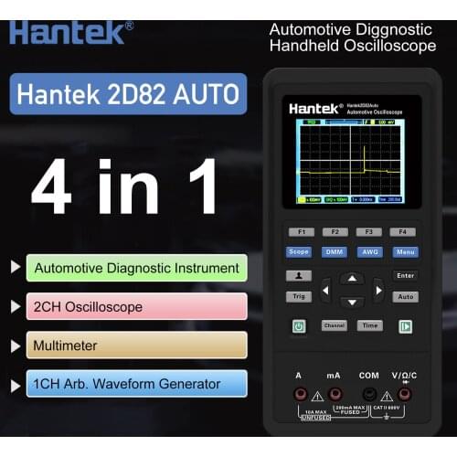 Hantek 2D82 Handheld 2 Channels 80Mhz 4 in 1 Oscilloscope + Multimeter + Automotive Diagnostic+Signal Source Updated from 2D72