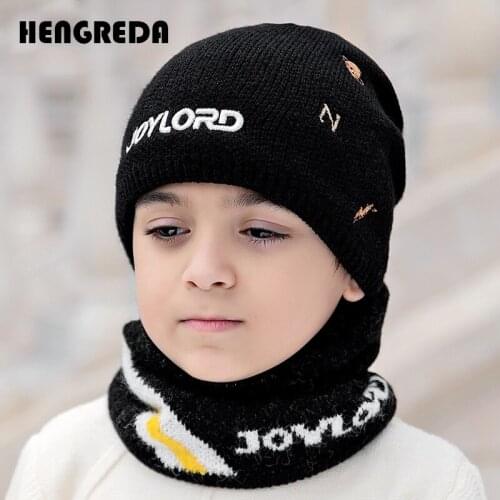 Kids Winter Outdoor Hat Set with Neck Warmer Scarf 2021 Thick Fleece Lined Skullies Beanies Soft Wool Knitted Bonnet Child Boy