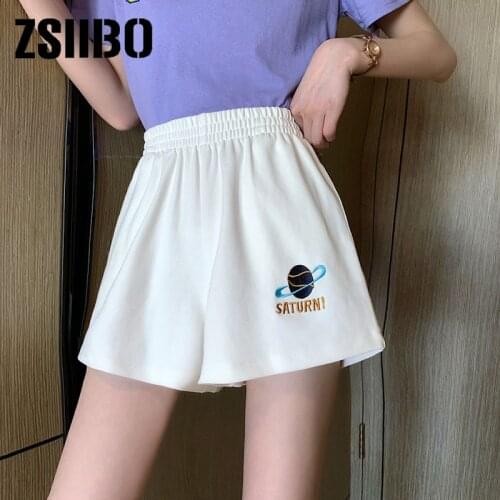 Sports shorts women loose summer 2021 new Korean version of the planet embroidery casual wear wide-leg all-match hot