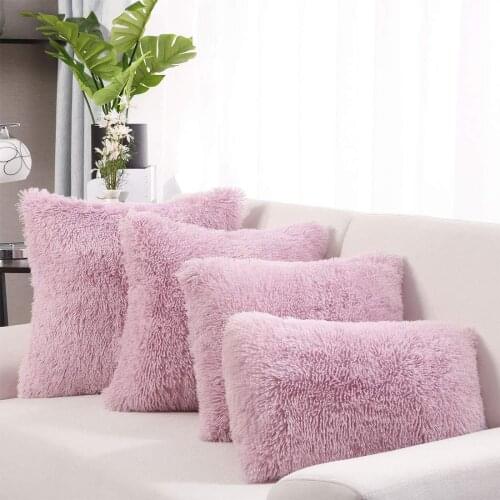 Pack of 2 Throw Pillow Cover Deluxe Decorative Plush Pillow Case Luxury Faux Fur Cushion Cover Shell for Sofa Bedroom Car 16x16