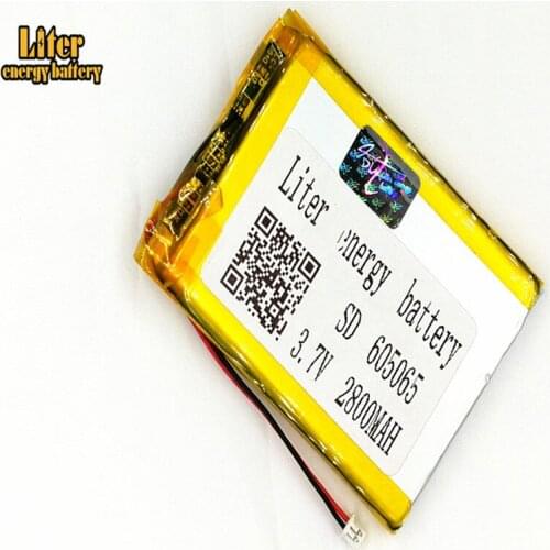 Plug 1.25-2P 605065 2800mah 3.7V rechargeable li-polymer battery pack for e-books GPS PDA Recreational machines power bank
