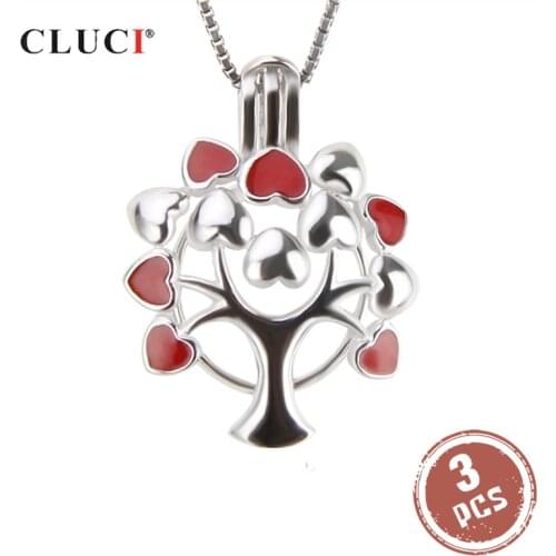 CLUCI 3pcs Life Tree Shaped Silver 925 Jewelry Charms Pendant for Women Necklace Making 925 Sterling Silver Pearl Locket SC268SB