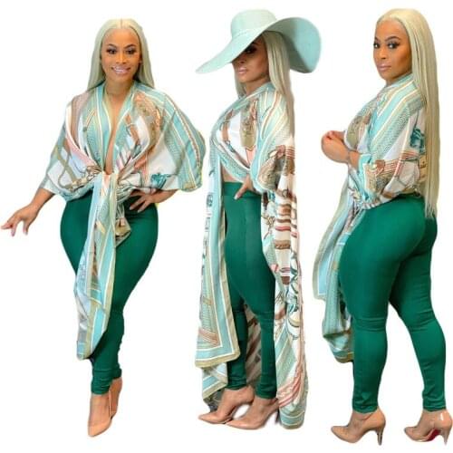 2021 New Womens Summer New Beach Party Holiday Robe Fashion Printing Casual Long Cardigan Cloak Jacket All-match Dress Female