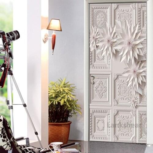 3D Exquisite European Relief Brick Wall Art Flower Mural Living Room Door Decor Mural Wallpaper PVC Waterproof Door Stickers