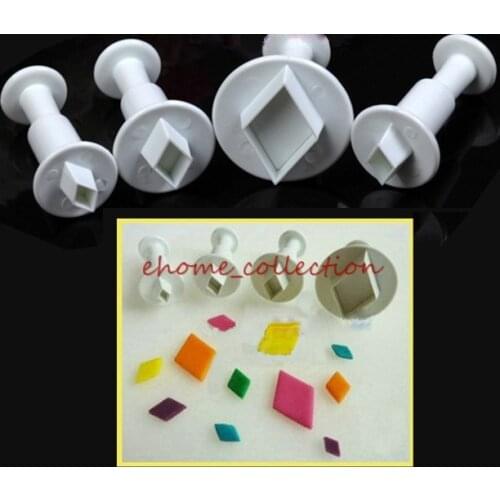 4 Pcs/Set Cookie Plunger Cutter Square Diamond Oval Shape Fondant Cake Decorating DIY Tool SugarCraft Plunger Cutter Mold