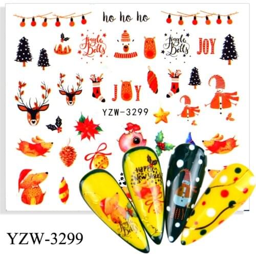 LCJ 4PCS/LOT Animal Christmas Tree Water Decal Sticker Flower Leaf Tree Summer DIY Slider For Manicuring Nail Art Watermarks