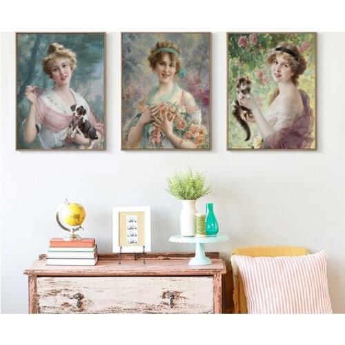 5D Diy Diamond Painting 3pcs full square round Diamond Embroidery Elegant women cat diamond Mosaic Cross Stitch kitsZP-875