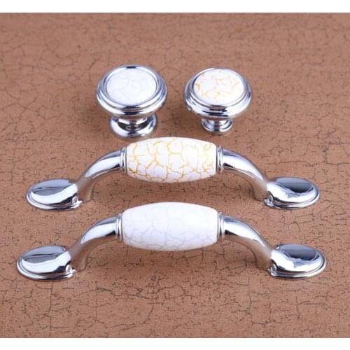 76mm modern simple fashion Marble pattern ceramic kitchen cabinet dresser door handles 3" silver chrome drawer shoe cabinet knob