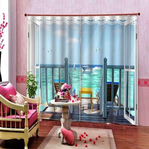 Blue sea yacht Fabric Curtain Fashion Modern Popular Custom Polyester Window Drapes For Living room Bedroom Decor Sets