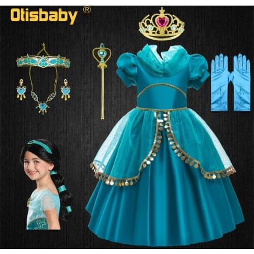Disguise Children Aladdin Cosplay Costume Halloween Fancy Girl Jasmine Princess Party Ball Gown Elegant Kids Beach Holiday Dress