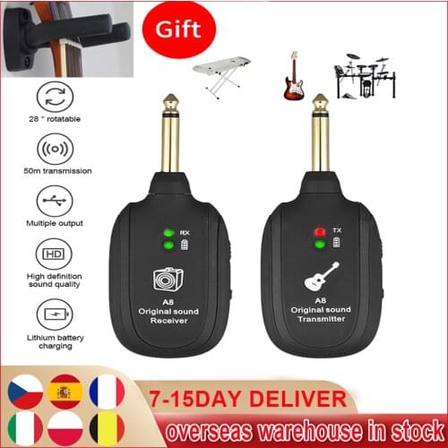A8 Wireless Guitar System 4 Channels Rechargeable Electric Guitar Transmitter Receiver For Electric Guitar Bass Electric Organ