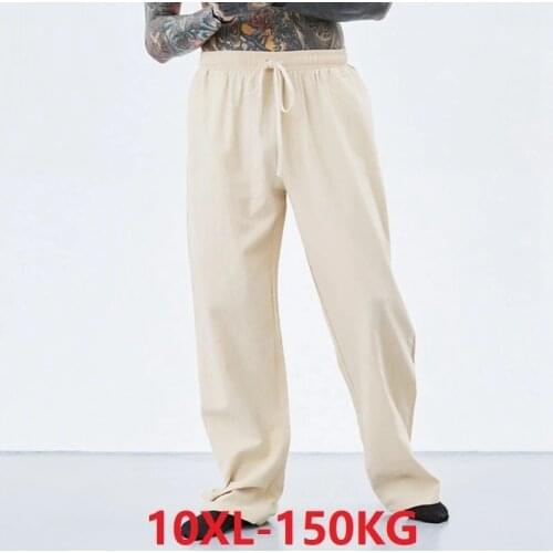 Winter autumn men thin Pajamas sleep bottoms pants vintage cotton linen large size 7XL 8XL 9XL 10XL casual home khaki sleepwear