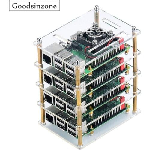 Raspberry Pi 4 Model B Cluster Case, Raspberry Pi 4 Case with Cooling Fan Kit for Raspberry Pi 4 Model B (4-Layers)