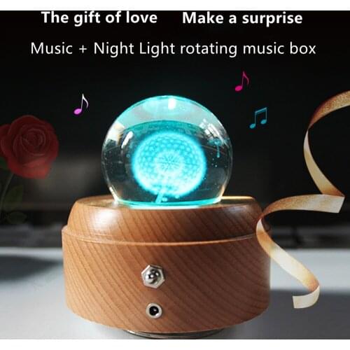 Wooden Rotating Music Box Crystal Ball Music Box Gift Box Childrens Night Light for Children Decoration for Bedroom Decor Gifts