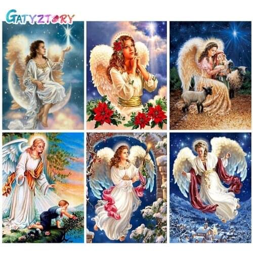 GATYZTORY Painting By Numbers For Adults Angle DIY Kits HandPainted On Canvas With Framed Drawing Coloring By Number Figure Oil