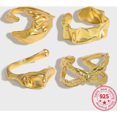 Sterling Silver 925 Minimalist Irregular Metal Folds Alien Open Index Finger Ring Trendy Personalized Fine Jewelry