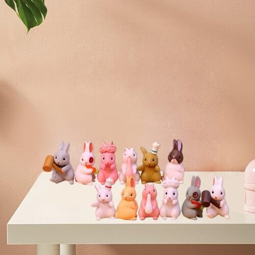 12pcs Miniature Rabbit Figurines Mini Animals Miniature Figurines Fairy Garden Animals Rabbit Micro Landscape Decor Craft