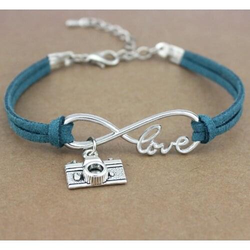 Minimalist Best Friends Friendship Gift Infinity Love Photography Photographer Camera Charm Leather Wrap Bracelets for Women