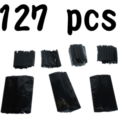 127pcs electronic diy kit, black heat shrinkable tube, cable insulating sleeve, waterproof polyolefin sheath