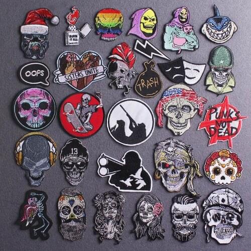 Punk Demon Skeleton Patch Skull Iron On Patches On Clothes Applique Jacket Patch Stripe Embroidered Patches For Clothing Stripe