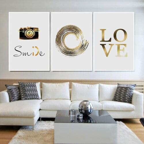 Nordic Style Golden Camera Wall Art Canvas Painting Love Quote Poster Print Modern Minimalist Picture for Living Room Home Decor
