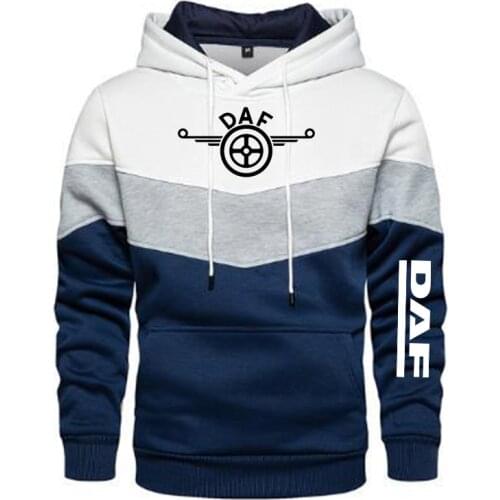 2021 New Spring and Autumn Mens DAF Logo Patchwork Color Pullover Long Sleeve Hoodie Fashion Cotton Sweatshirt 5 Colori
