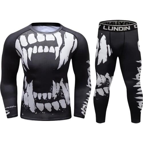 New Design Outdoor Gym Long Sleeve And Leggings Mens 3D Printed MMA Suit Tracksuit