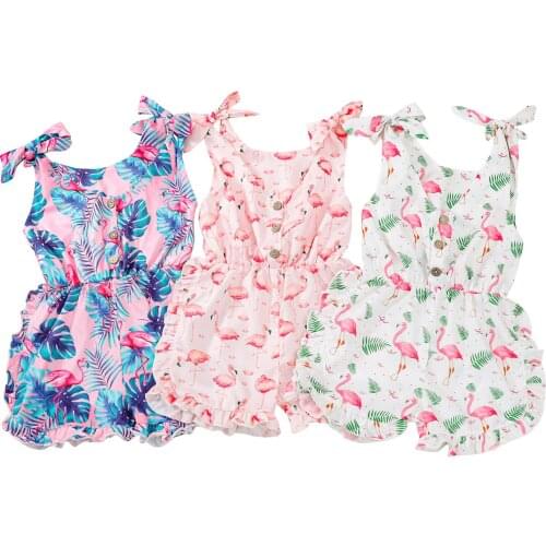 New Baby Girls Jumpsuit Flamingo Leaves Lace Sleeveless Infant Newborn Clothing Single-breasted Suspender Romper