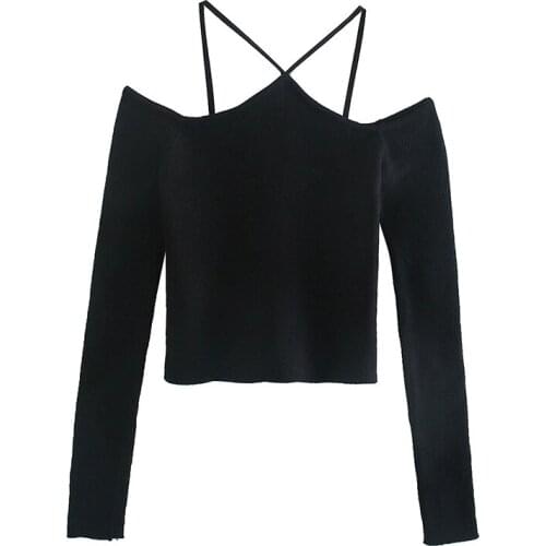 Autumn New Female European And American Style Sexy Strapless Hollow Tight Long-Sleeved Women Sweater