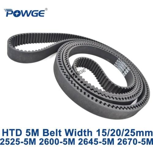 POWGE HTD 5M synchronous Timing belt C=2525/2600/2645/2670 width 15/20/25mm Teeth 505 520 529 534 HTD5M 2525-5M 2600-5M 2670-5M
