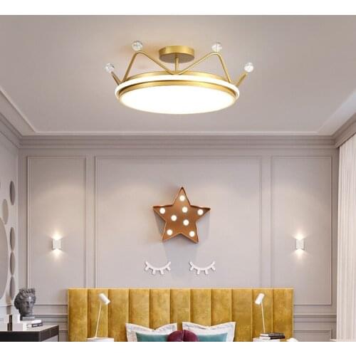 Luxury Crown LED Ceiling Golden Lamps For Apartment Childrens Bedroom Living Room Modern Creative Pink Lighting Luminaire