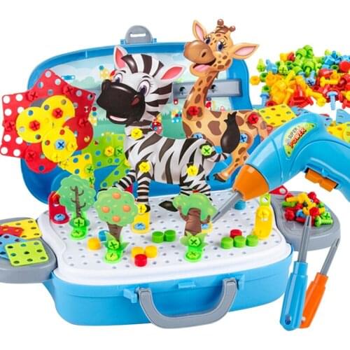 Drilling Screw 3D Mosaic Puzzle Toys For Children Building Bricks Toys Kids DIY Electric Drill Set Boys Educational Toy GYH