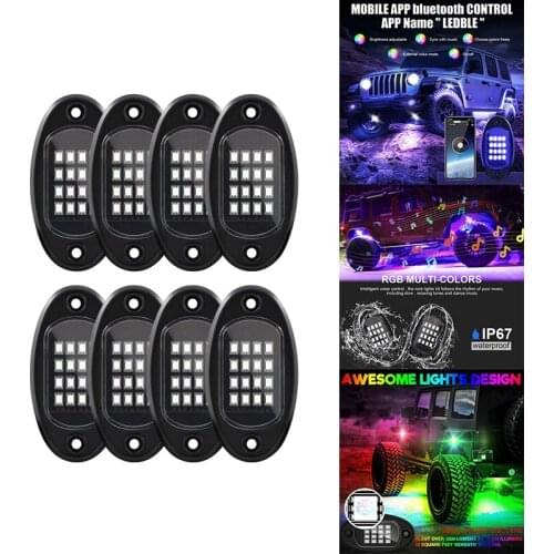 Pods RGB LED Rock Lights Kit Underglow Multicolor Neon Light Pod with Bluetooth App Control for Truck ATV UTV SUV