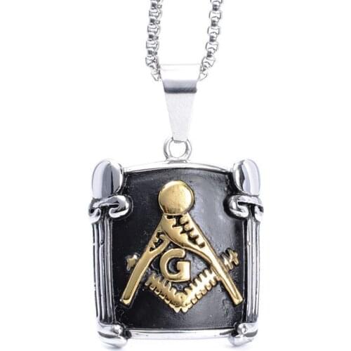 Free Mason 316L Stainless Steel Gold Black Silver color Masonic Mens Pendant