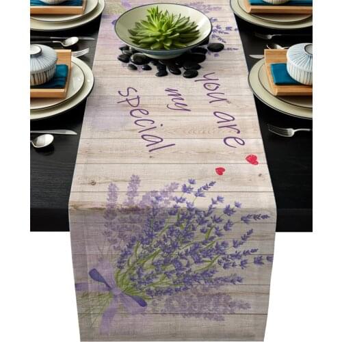 Vintage Wood Texture Lavender Purple Table Runner Modern Linen Cotton Table Cloth Decoration For Home Wedding Christmas Party