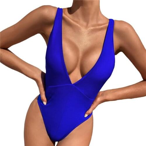 Xingqing Women Striped/solid Color Padded One-piece Swimsuit Deep V-neck Backless Swimwear Sleeveless Bathing Suits Beachwear