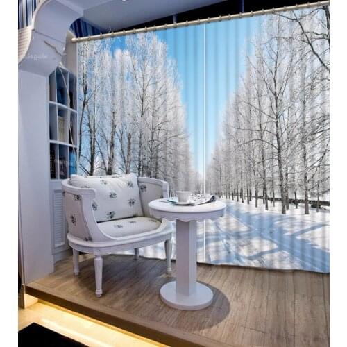 Customize Size 3D Curtain Blue Sky, Wood, Snow Window Curtains Bed room Living room Office Hotel Cortinas 3D Curtain Blackout