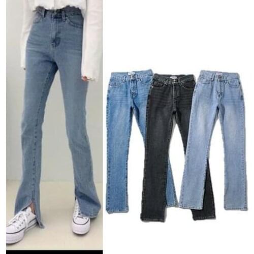 Y2k Women Split Flared Blue Jeans 2021 Spring Fall New High Waist Mopping Pants Wide Leg Denim Trousers New Female Solid Pants