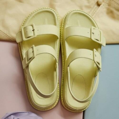 Women Real Leather Sandals Designer Metal Buckles Shoes Women Flat Heels Solid Color Casual Lady Footwear