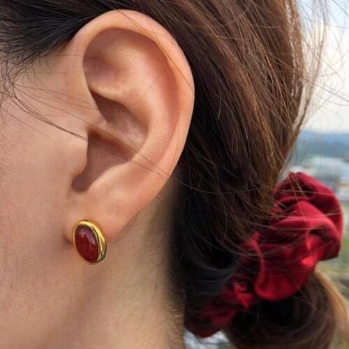 French Retro Red Agate Stud Earrings For Women 2020 Statement 925 Sterling Silver Jewelry oorbellen earring Female