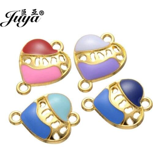 10pcs/lot 19.3x15mm Enamel Zinc Alloy Gold Heart Connector For Bracelet Necklace DIY Jewelry Making Accessories Handmade Finding