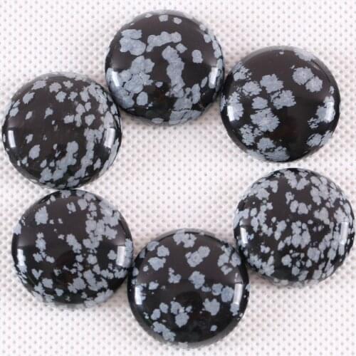 2Pcs/Lot 25MM Round Natural Stone Bead Snowflake Obsidian CAB Cabochon For Jewelry Making DIY Bracelet Necklace Pendant K1072