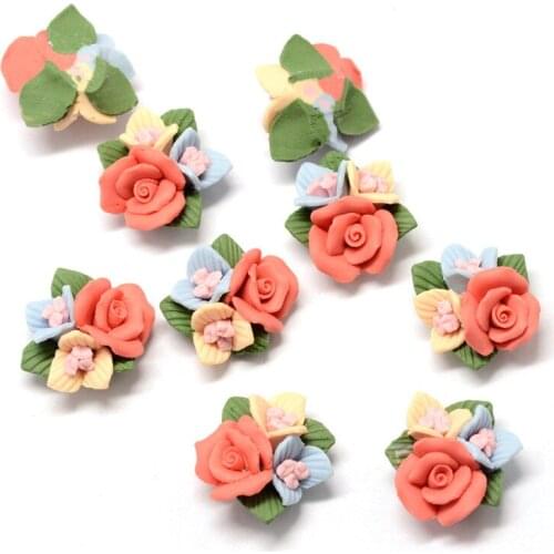 50pcs Handmade Porcelain Cabochons China Clay Beads, Flower for Jewelry Making DIY Finding 21~24x22~23.5x12~12.5mm