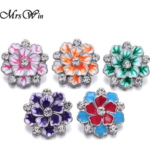 6pcs/lot New Snap Button Jewelry Colorful Rhinestone 18mm Flower Snap Buttons Fit Snap Button Necklace Snaps Bracelet for Women